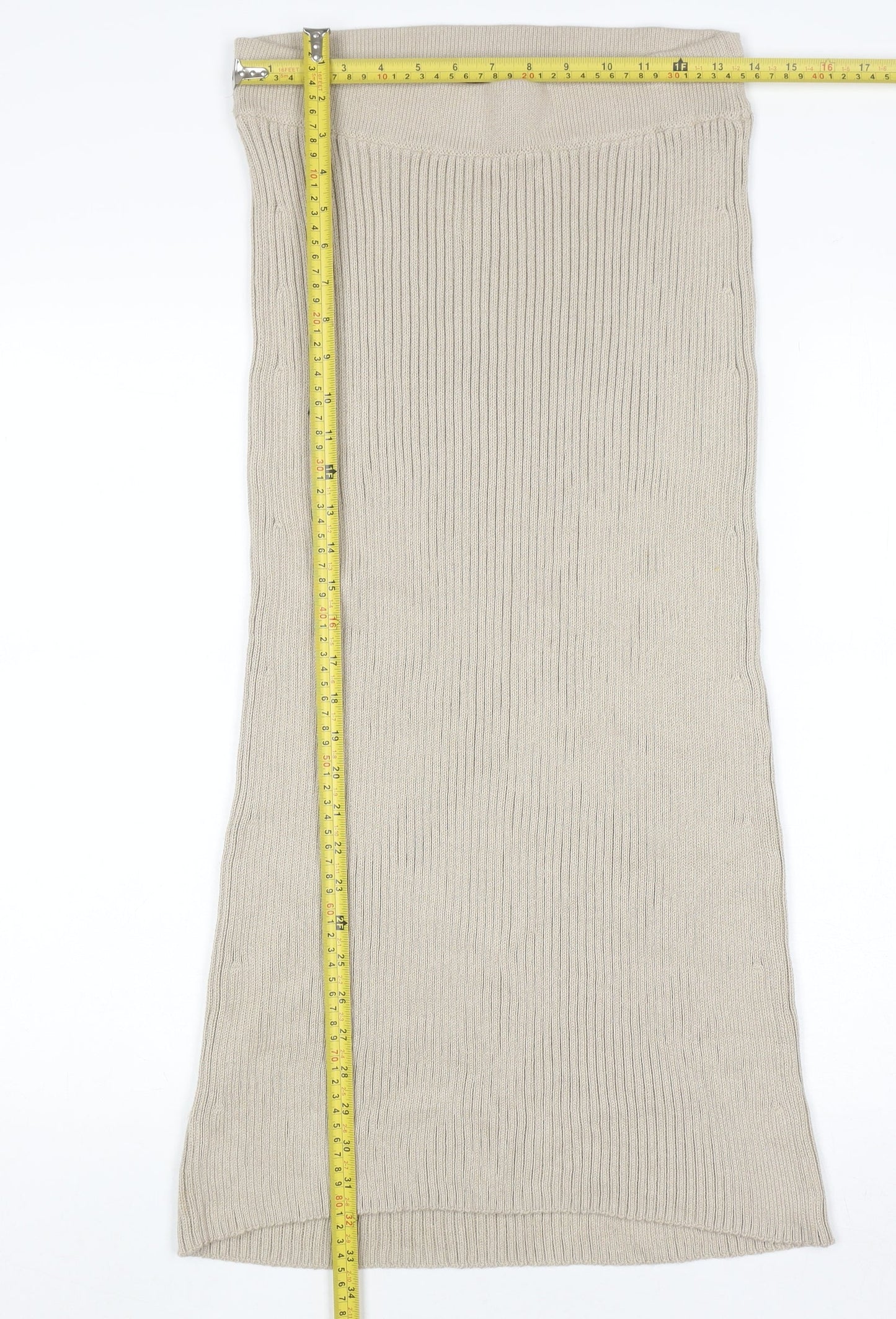 Massimo Dutti Women Beige Midi Ribbed Knit Pencil Skirt Size 12