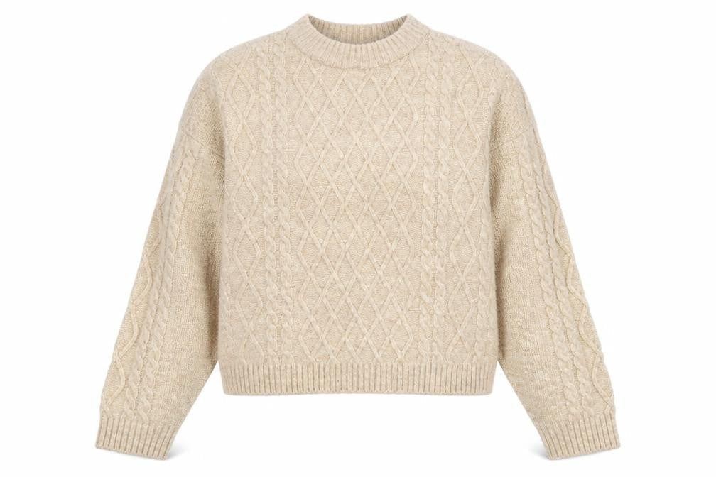 New Look Women’s Beige Cable Knit Mock Neck Jumper Size M