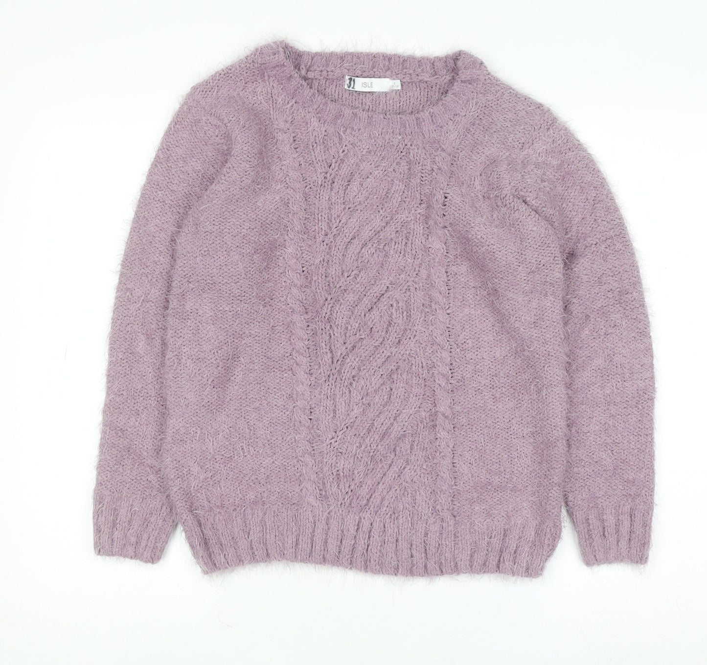 Isle Women Purple Cable Knit Pullover Jumper Size S Polyester Blend
