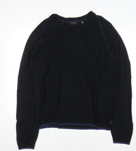 Ted Baker Men's Black Wool Blend V-Neck Pullover Jumper 4XL