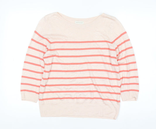 Monsoon Women’s Beige Striped Linen Blend 3/4 Sleeve Jumper Size 12