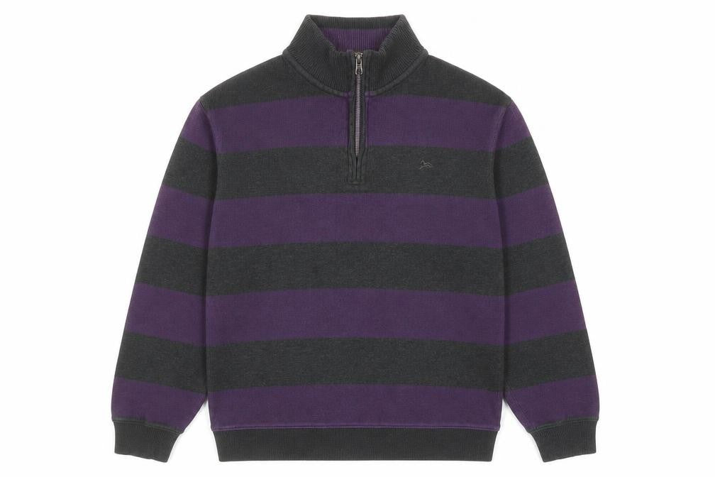 Hampton Men’s Purple Striped 1/4 Zip Cotton Jumper Size S