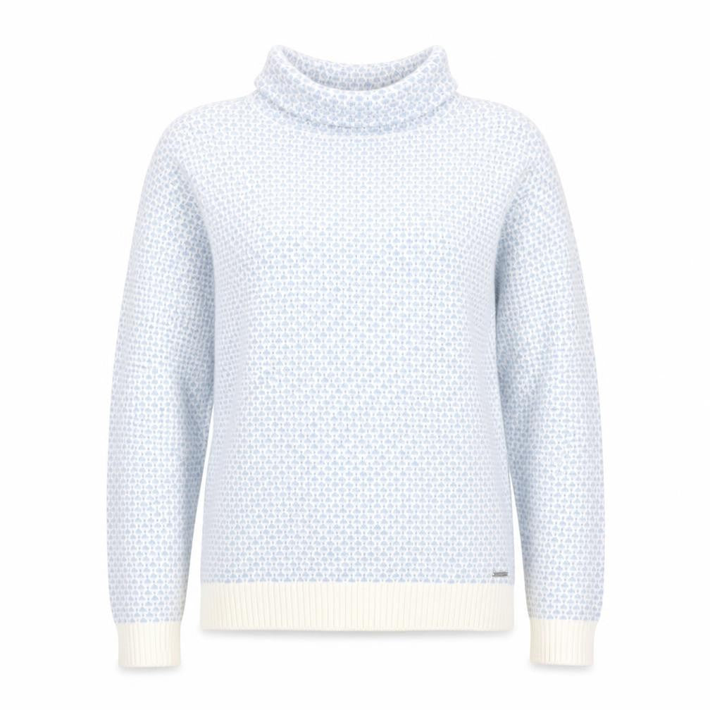 Quba & Co Women Blue White Knit Jumper Size 12 Cotton Roll Neck
