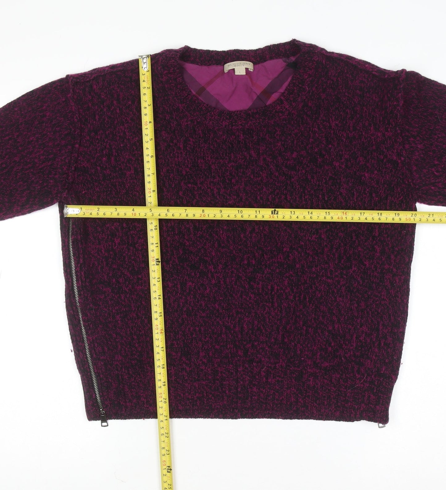 Burberry Brit Women's Purple Wool Cotton Zip Pullover Jumper Size L