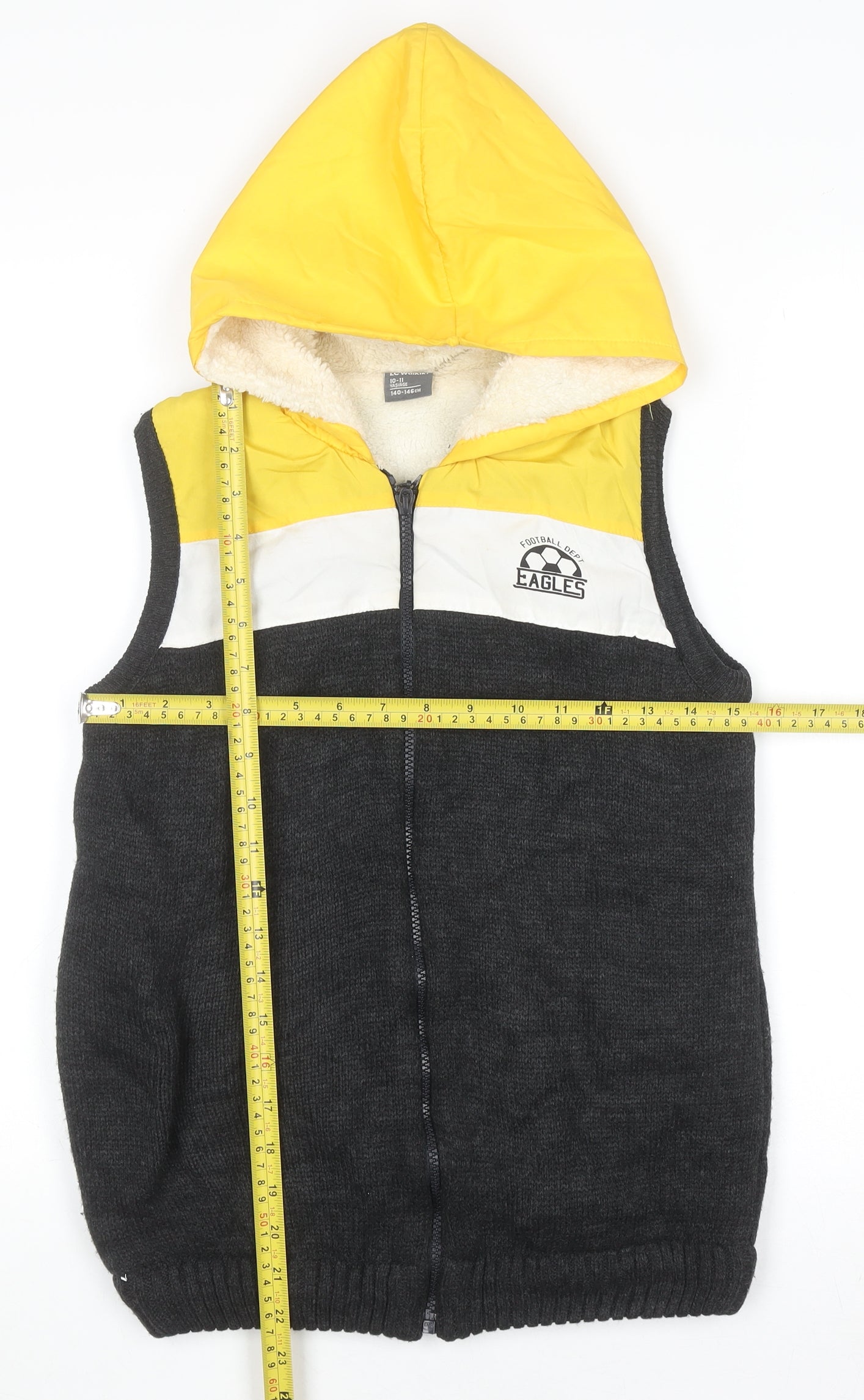 LC Waikiki Boys Yellow & Grey Hooded Bodywarmer Gilet 10-11 Years Lined Zip