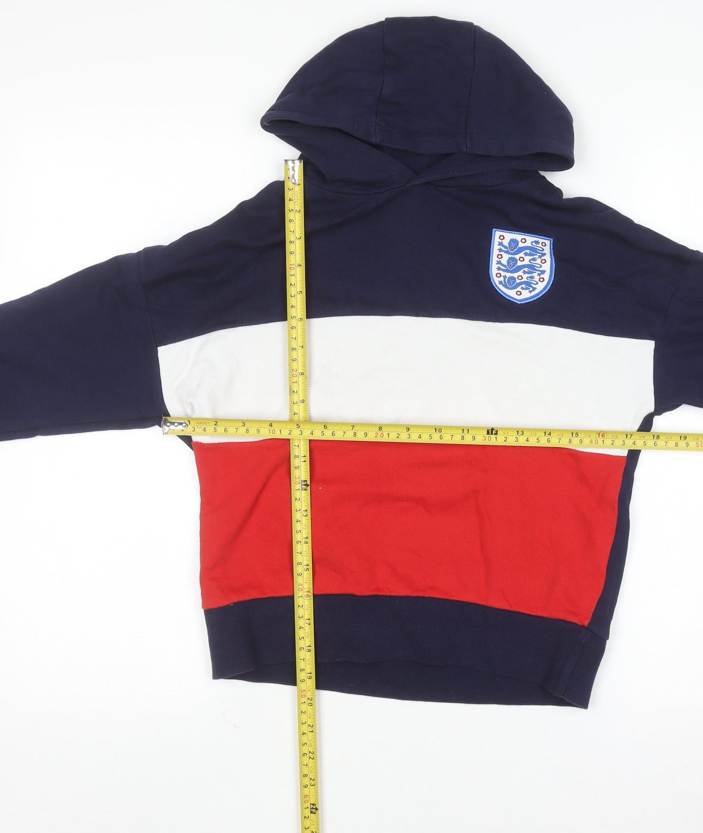 George Boys Navy Red England Hoodie 7-8 Years Pullover Cotton Blend