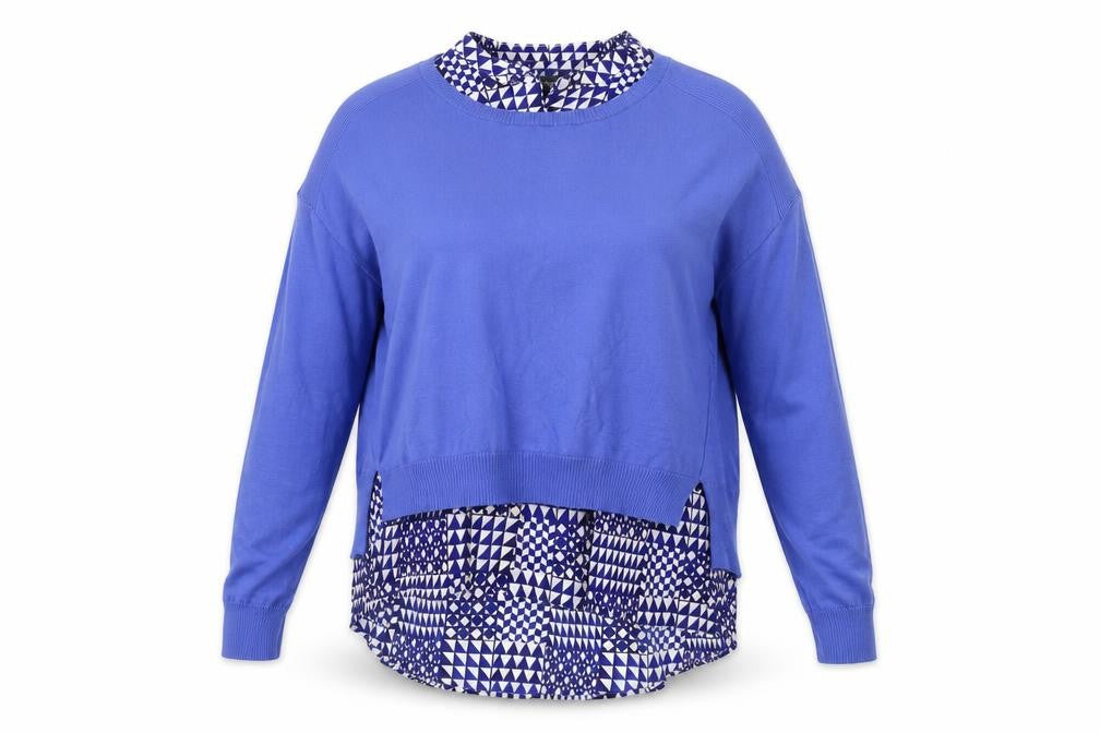 Next Womens Blue Layered Long Sleeve Geometric Blouse Size 14
