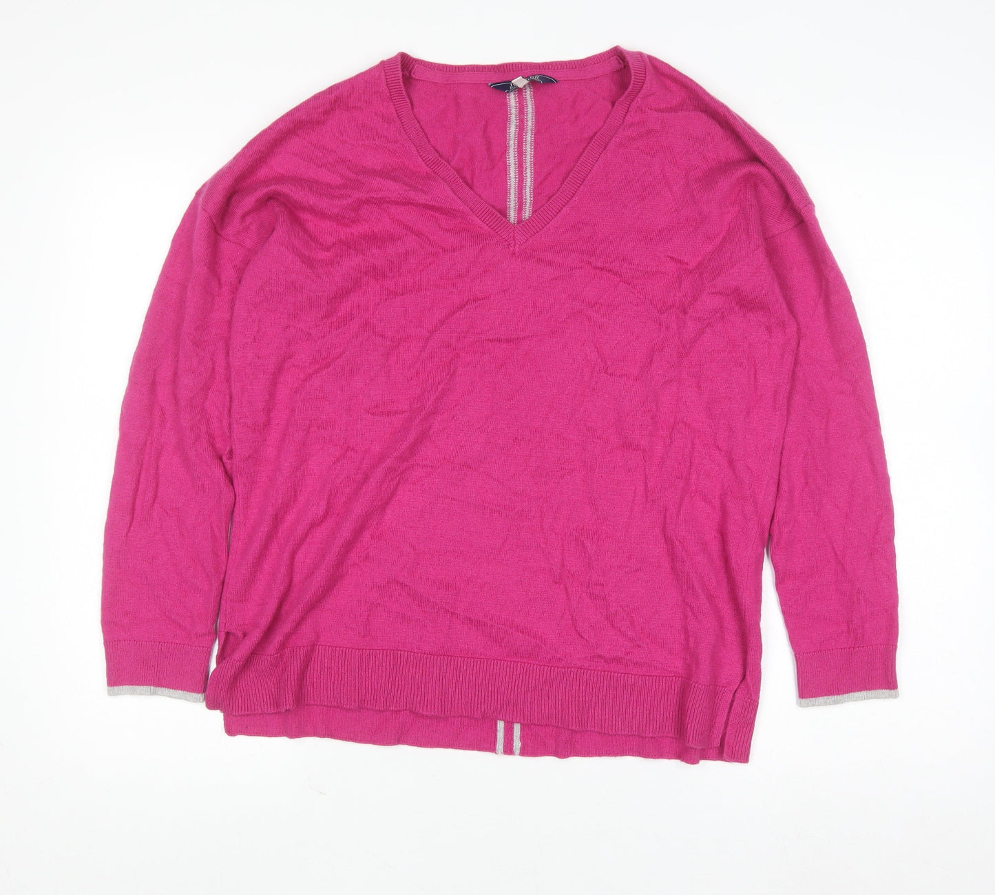 Joules Women’s Pink V-Neck Knit Jumper UK 14 Classic Fit Long Sleeve