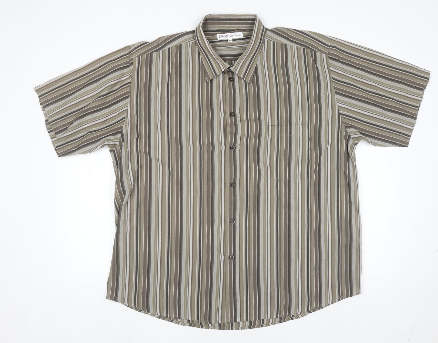 EWM Pure Classics Men's Brown Striped Short Sleeve XL Cotton Shirt