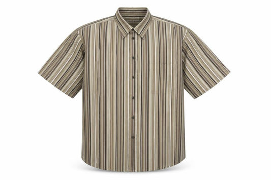 EWM Pure Classics Men's Brown Striped Short Sleeve XL Cotton Shirt