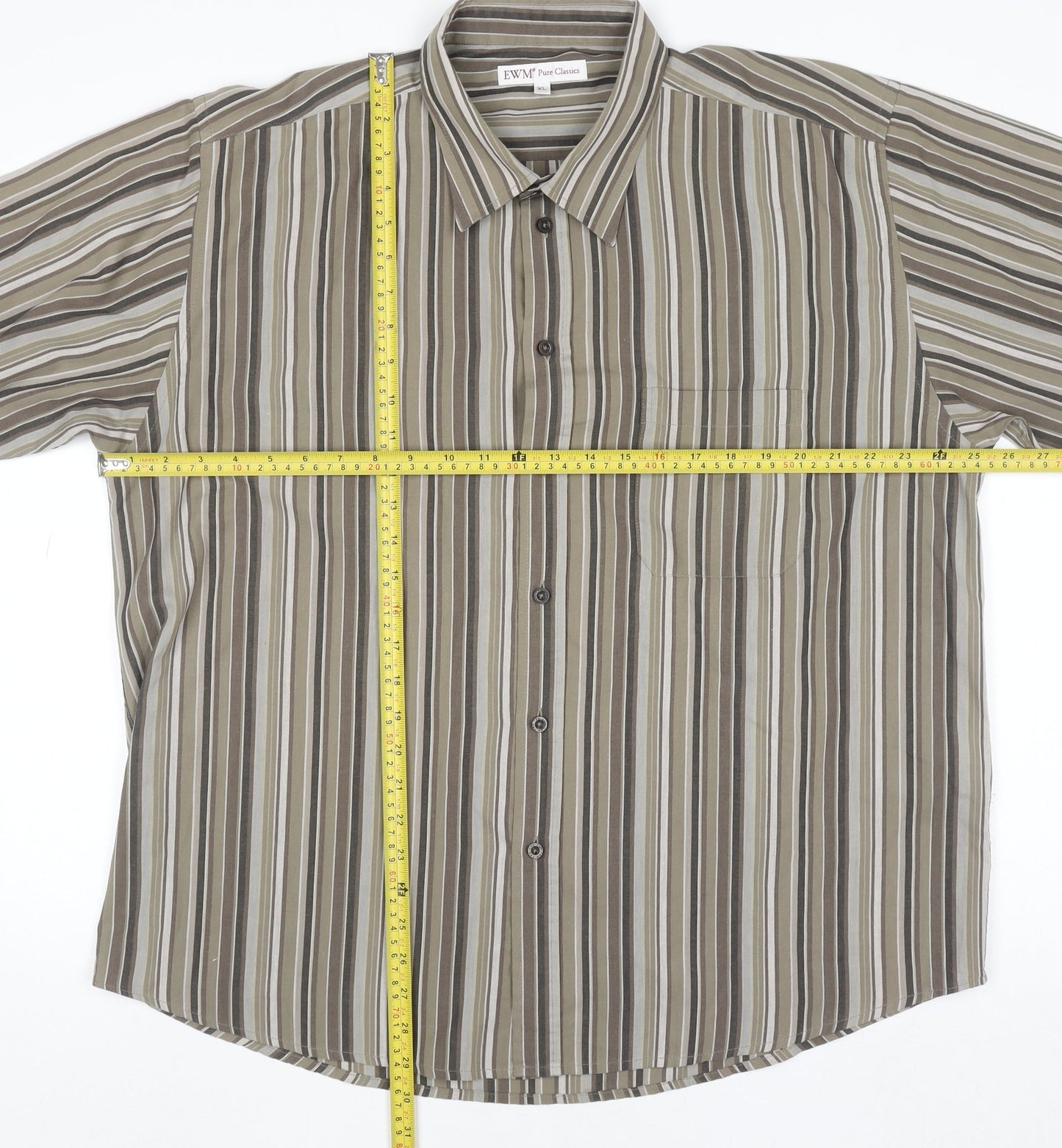 EWM Pure Classics Men's Brown Striped Short Sleeve XL Cotton Shirt