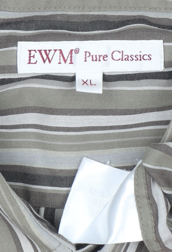 EWM Pure Classics Men's Brown Striped Short Sleeve XL Cotton Shirt