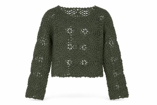 Candy Couture Girls Green Crochet Acrylic Jumper 14 Years Long Sleeve