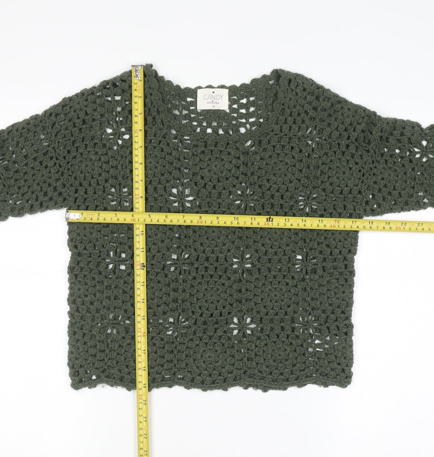 Candy Couture Girls Green Crochet Acrylic Jumper 14 Years Long Sleeve