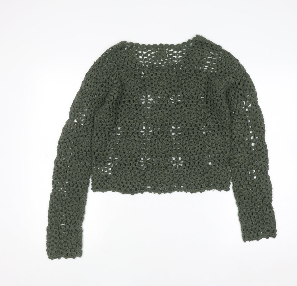 Candy Couture Girls Green Crochet Acrylic Jumper 14 Years Long Sleeve