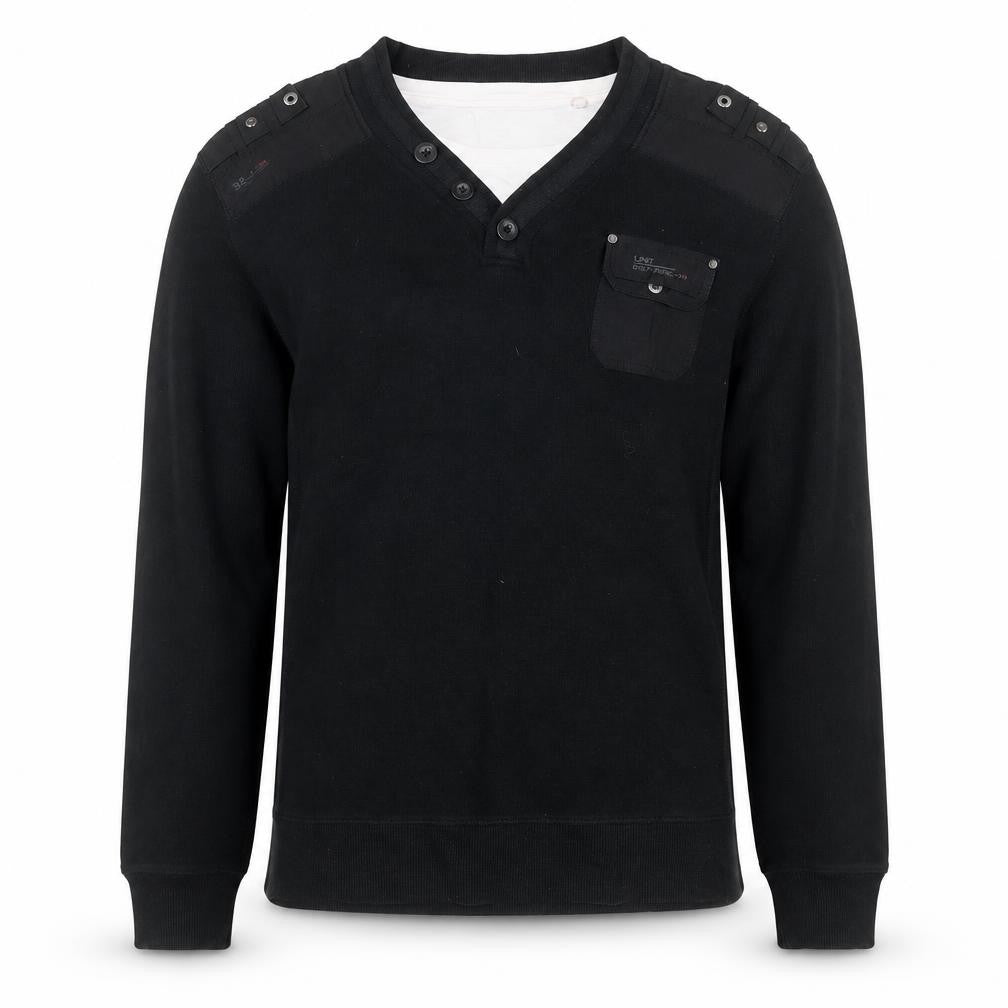 Next Men’s Black XL Cotton V-Neck Button Pullover Jumper