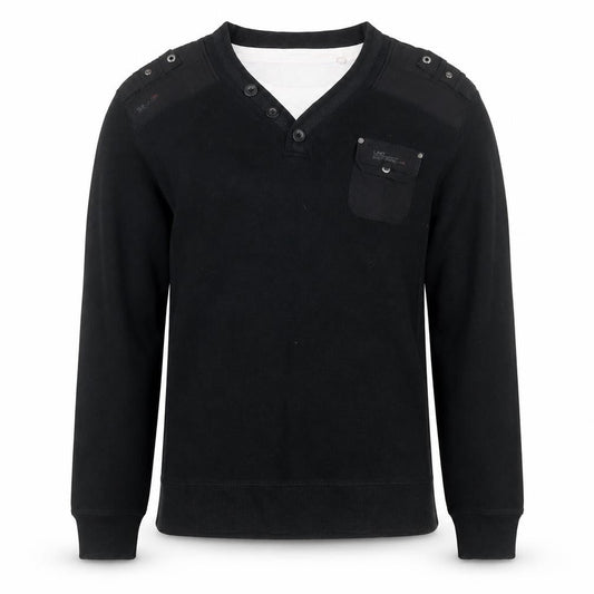 Next Men’s Black XL Cotton V-Neck Button Pullover Jumper