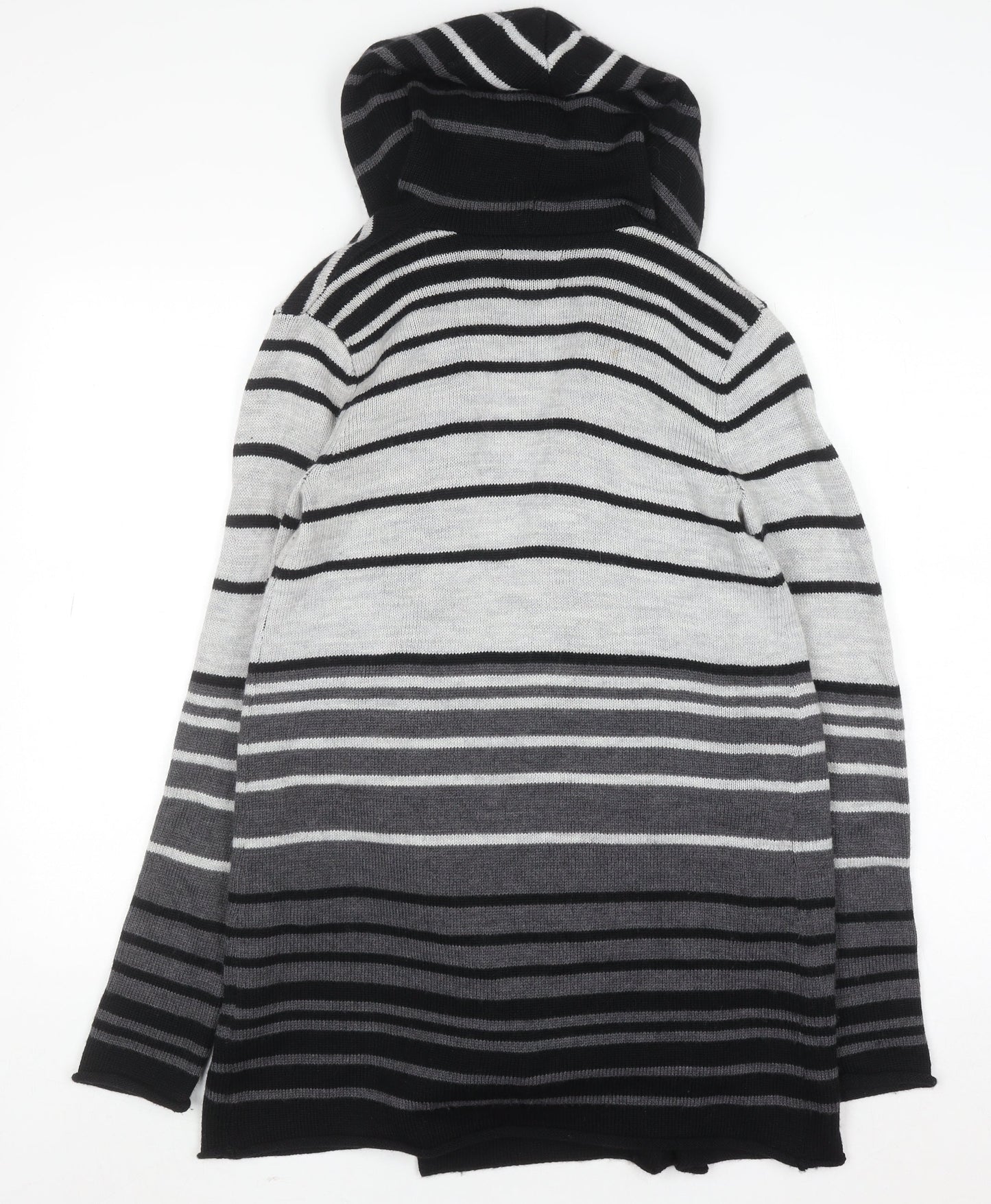 Cynthia Rowley Womens Grey Striped Hooded Merino Wool Blend Cardigan Size 10