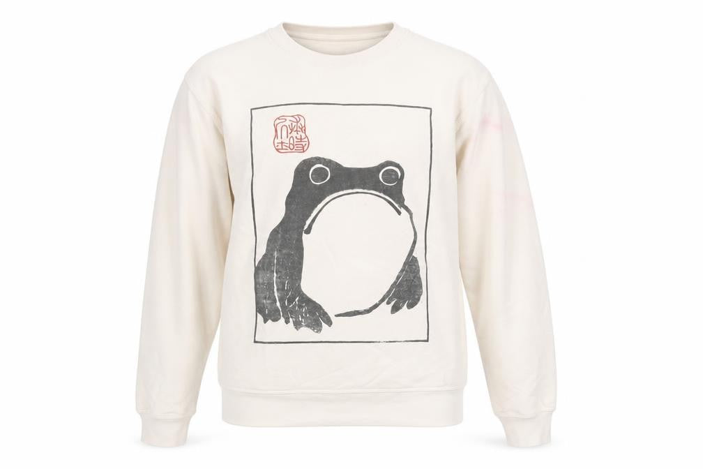 Stanley/Stella Women Ivory Cotton Pullover XS Frog Print Jumper