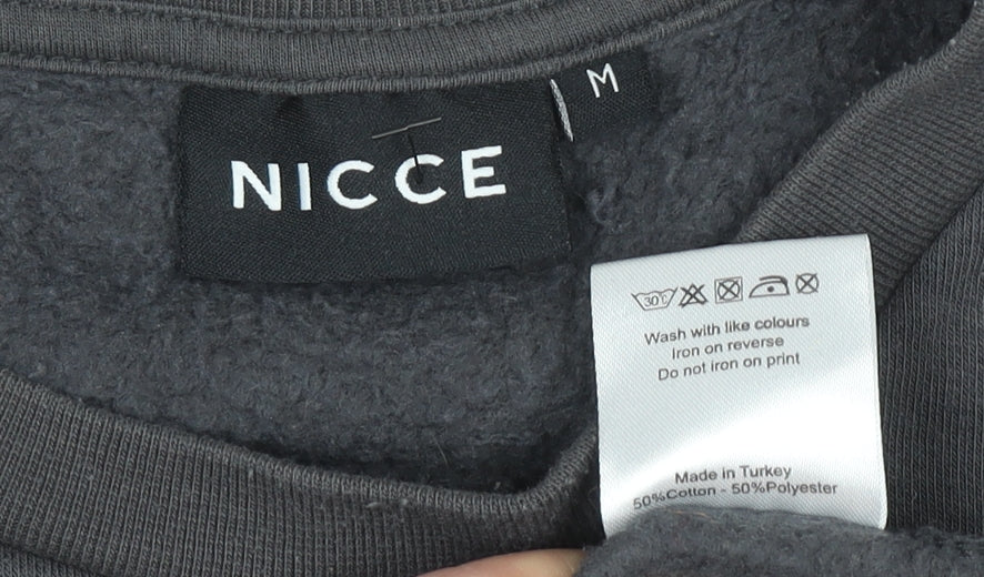 Nicce Womens Black Medium Pullover Sweatshirt Cotton Blend Logo Crew Neck