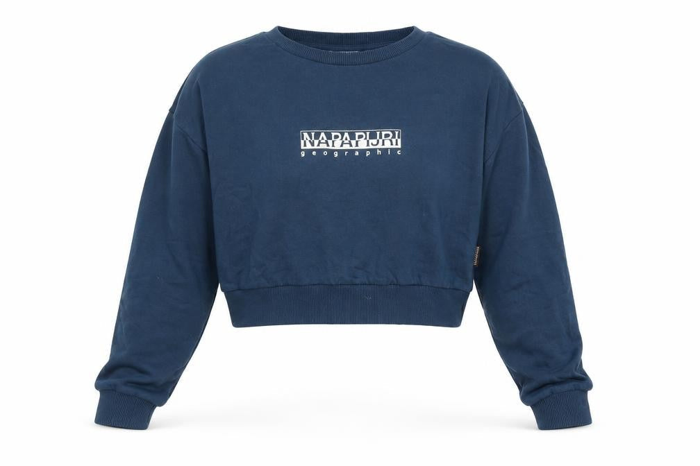 Napapijri Women Blue Medium Crew Neck Pullover Sweatshirt