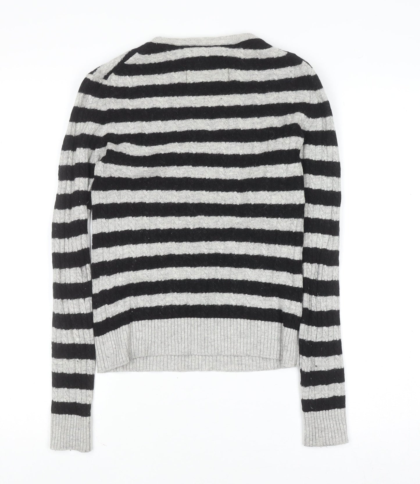 Superdry Womens Black Grey Striped Wool Blend Crew Neck Jumper XS