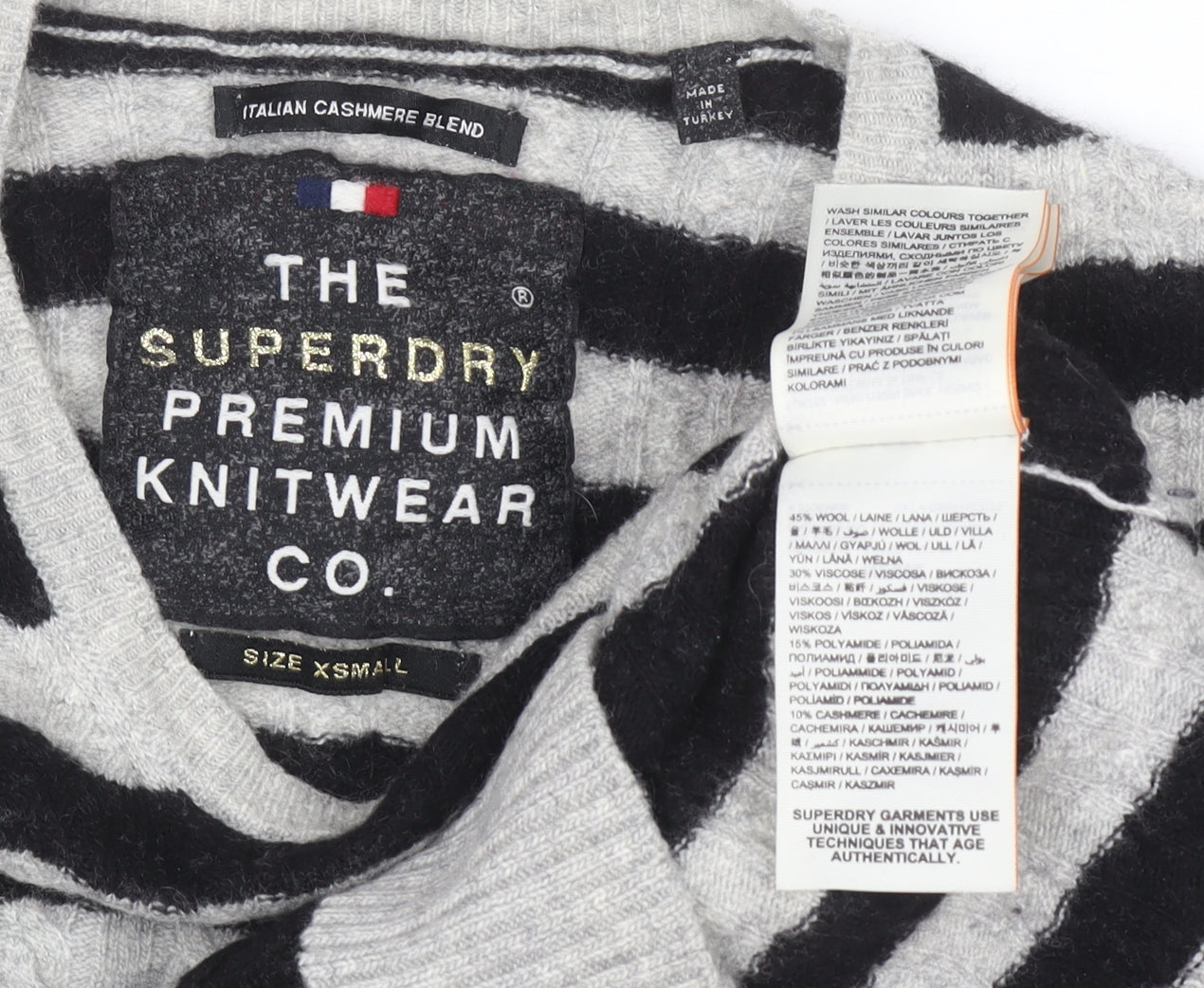 Superdry Womens Black Grey Striped Wool Blend Crew Neck Jumper XS