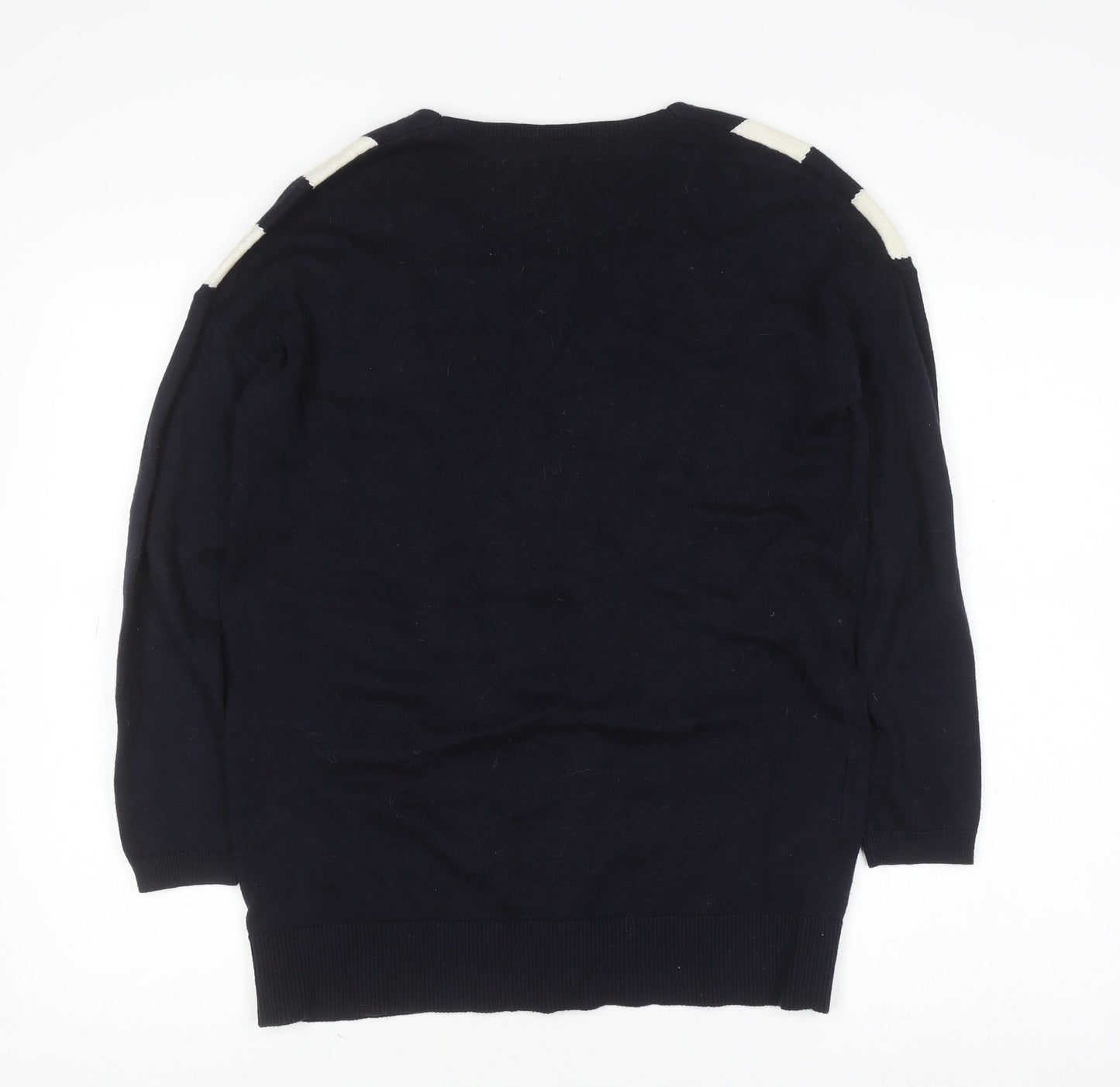 Comptoir des Cotonniers Unisex Blue XS V-Neck Wool Blend Jumper