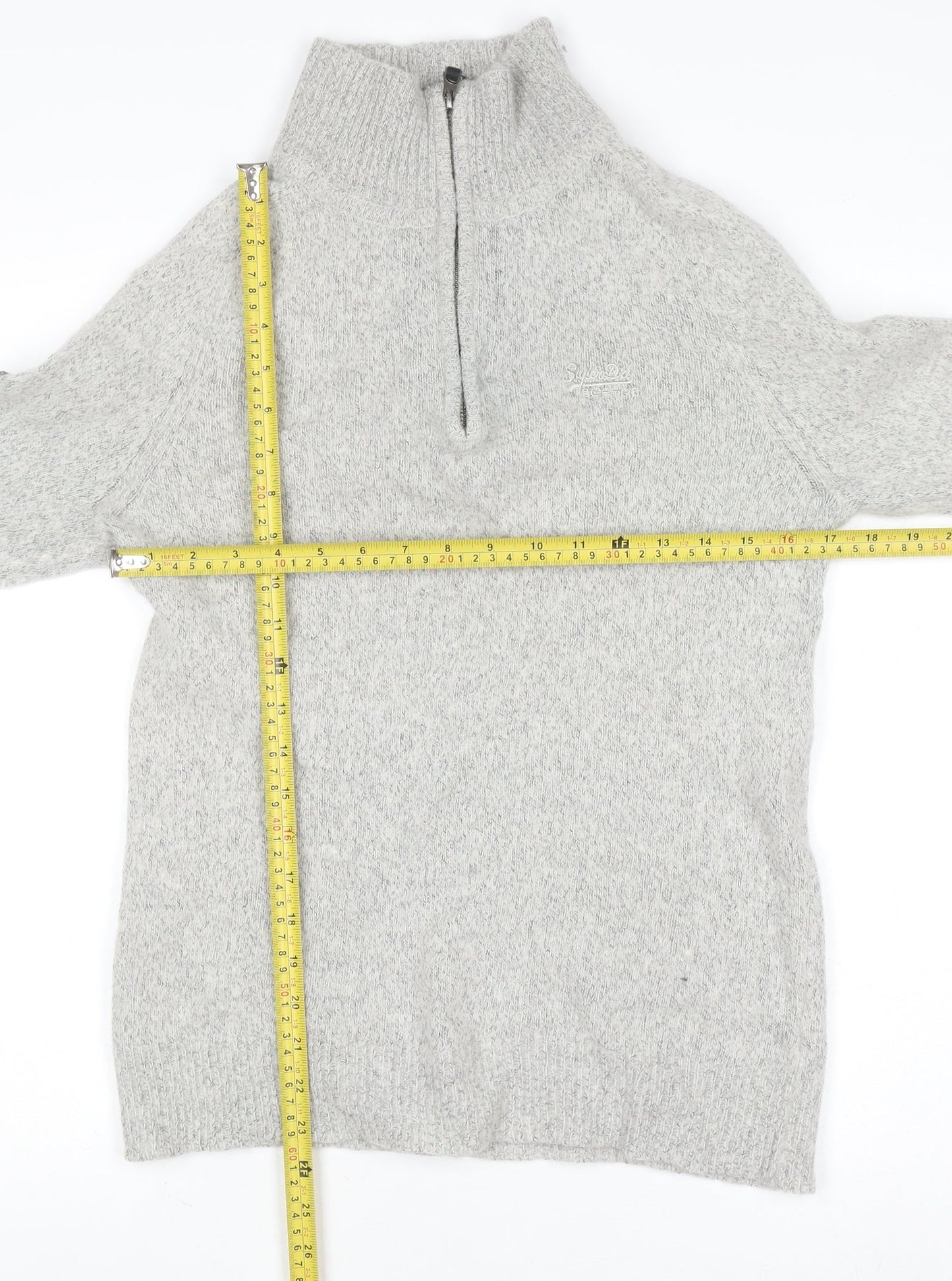 Superdry Women’s Grey Wool Blend 1/4 Zip High Neck Jumper Size L
