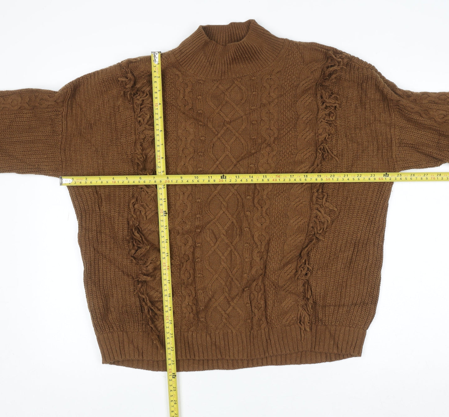 Marks and Spencer Per Una Women’s Brown Cable-Knit Mock Neck Jumper M