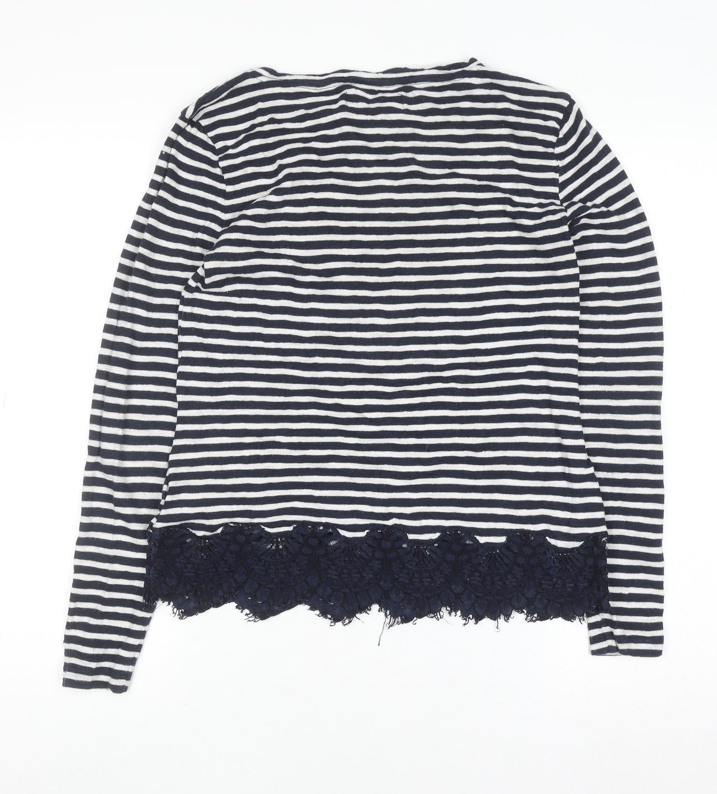Superdry Women's Blue Striped Lace Hem Long Sleeve T-Shirt Size 10