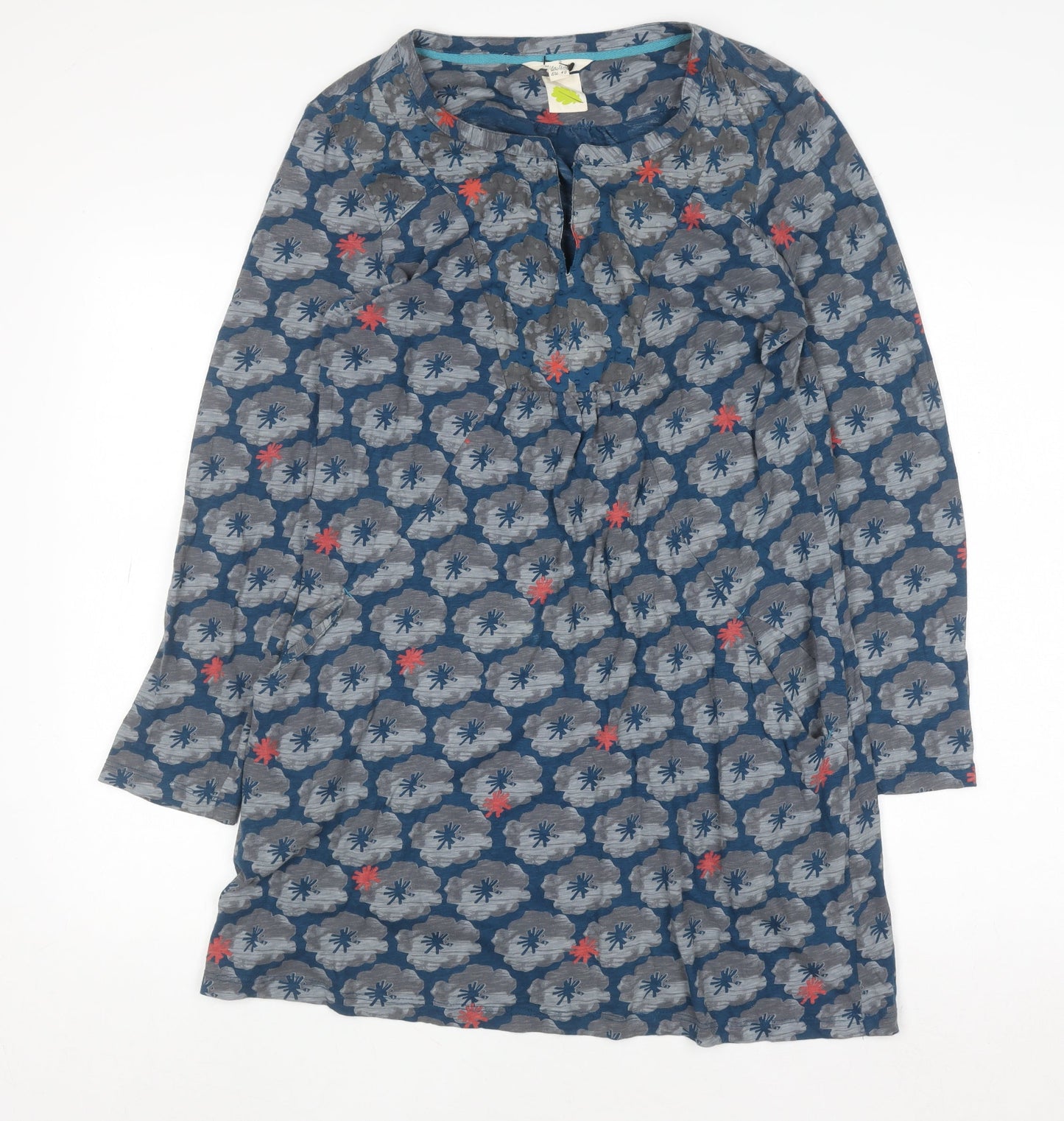 White Stuff Womens Blue Floral Shift Dress Size 12 Cotton Long Sleeve