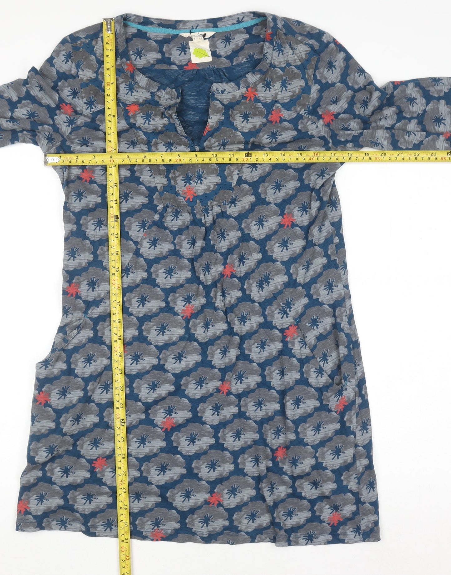 White Stuff Womens Blue Floral Shift Dress Size 12 Cotton Long Sleeve
