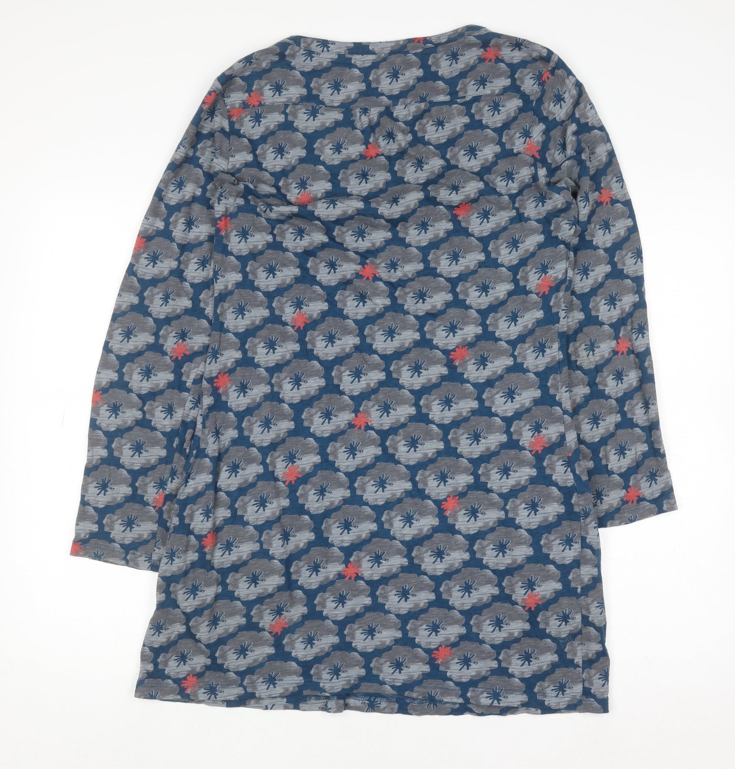 White Stuff Womens Blue Floral Shift Dress Size 12 Cotton Long Sleeve