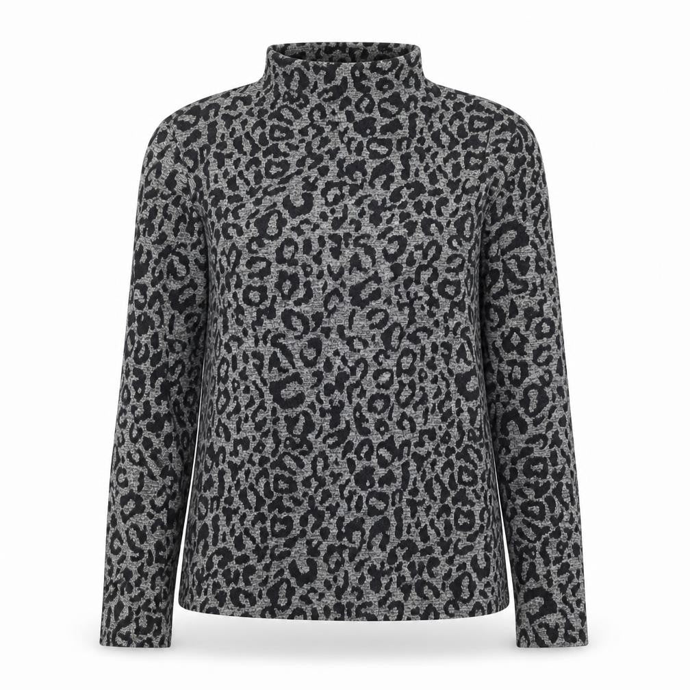 Oasis Women’s Grey Leopard Print Roll Neck Long Sleeve Top Size M