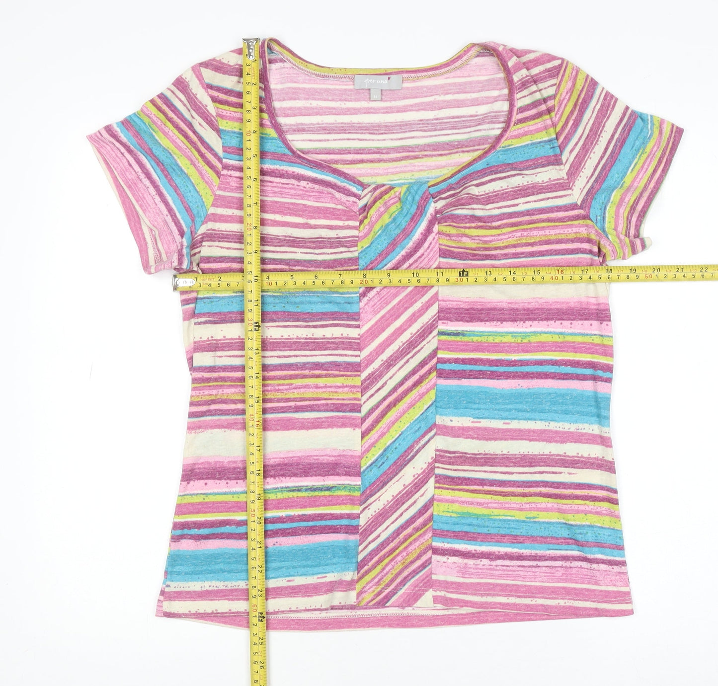 Marks and Spencer Per Una Women's Multicoloured Striped Linen Blend T-Shirt Size 14