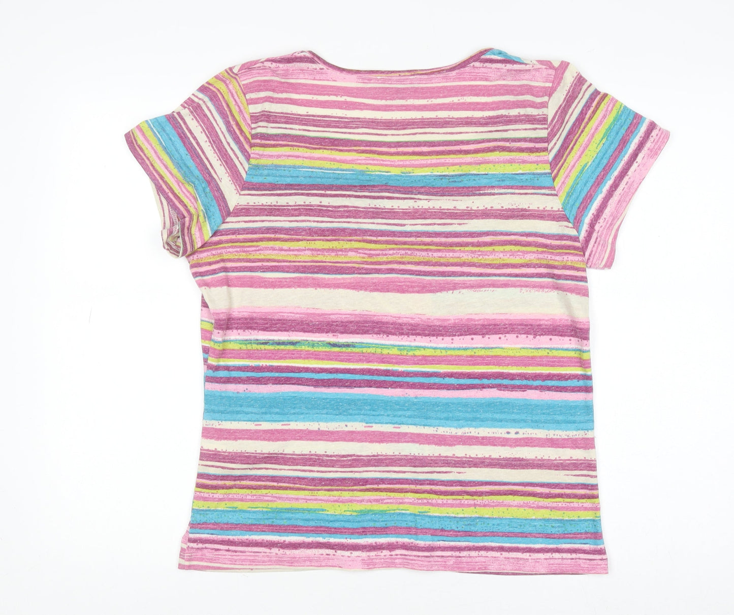 Marks and Spencer Per Una Women's Multicoloured Striped Linen Blend T-Shirt Size 14