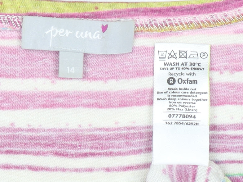 Marks and Spencer Per Una Women's Multicoloured Striped Linen Blend T-Shirt Size 14