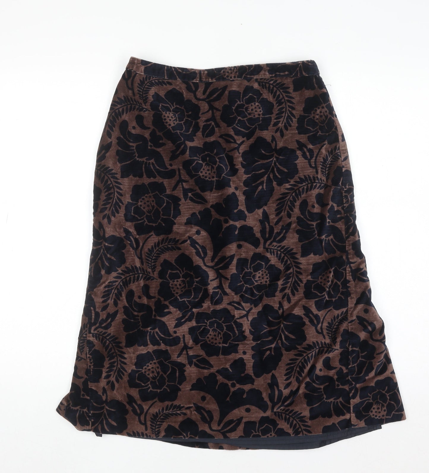Boden Women’s Brown Floral Cotton Velvet Midi A-Line Skirt Size 10L