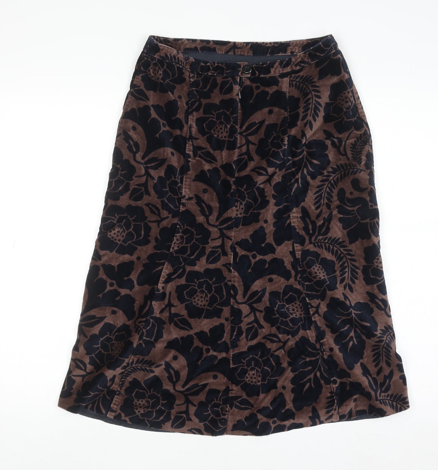 Boden Women’s Brown Floral Cotton Velvet Midi A-Line Skirt Size 10L