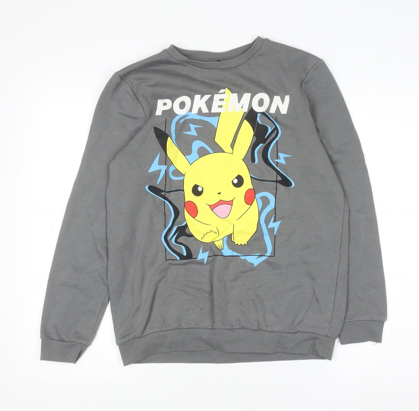 Pokémon Boys Grey Pikachu Sweatshirt 12-13 Years Crew Neck Cotton Blend