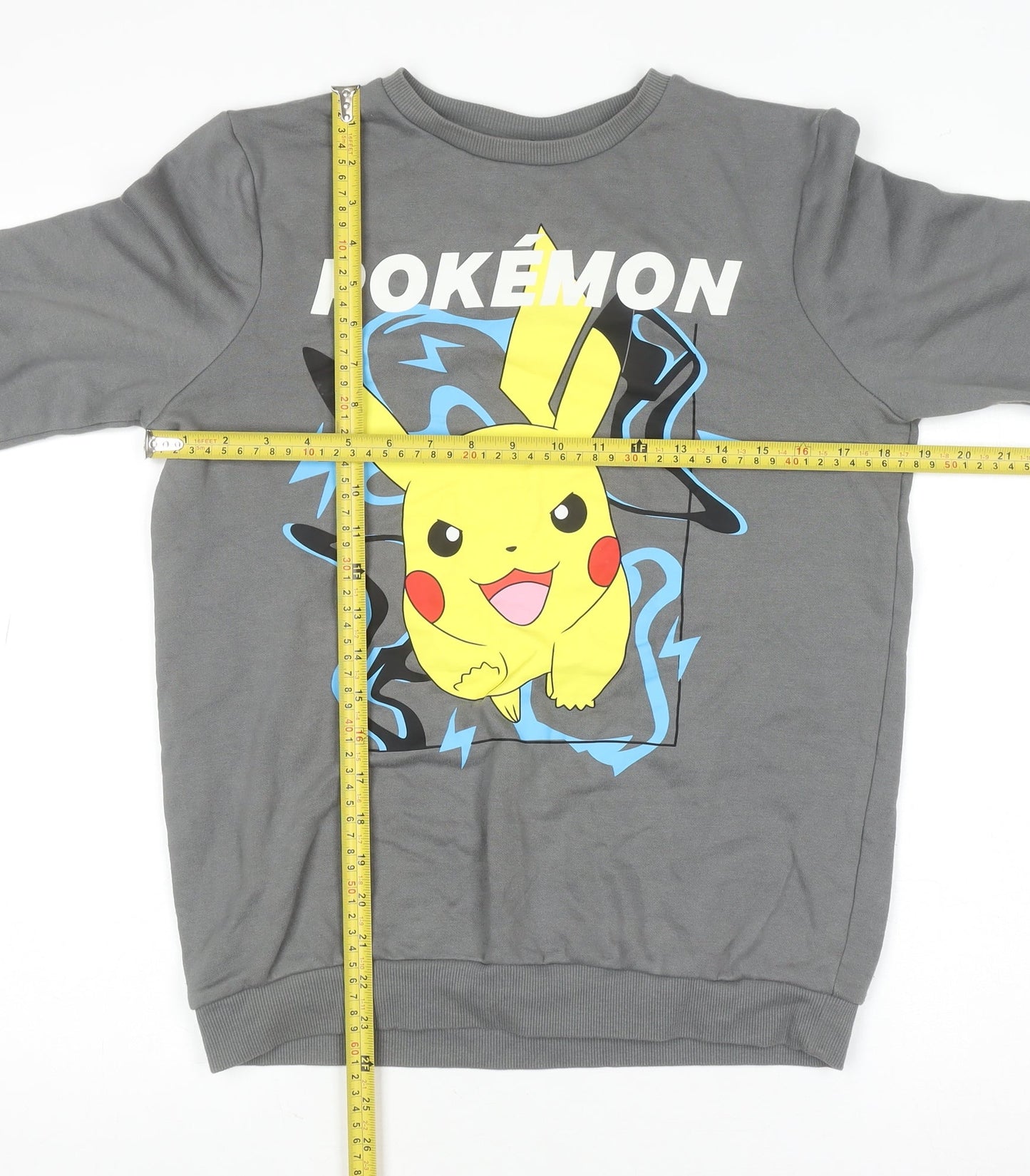 Pokémon Boys Grey Pikachu Sweatshirt 12-13 Years Crew Neck Cotton Blend