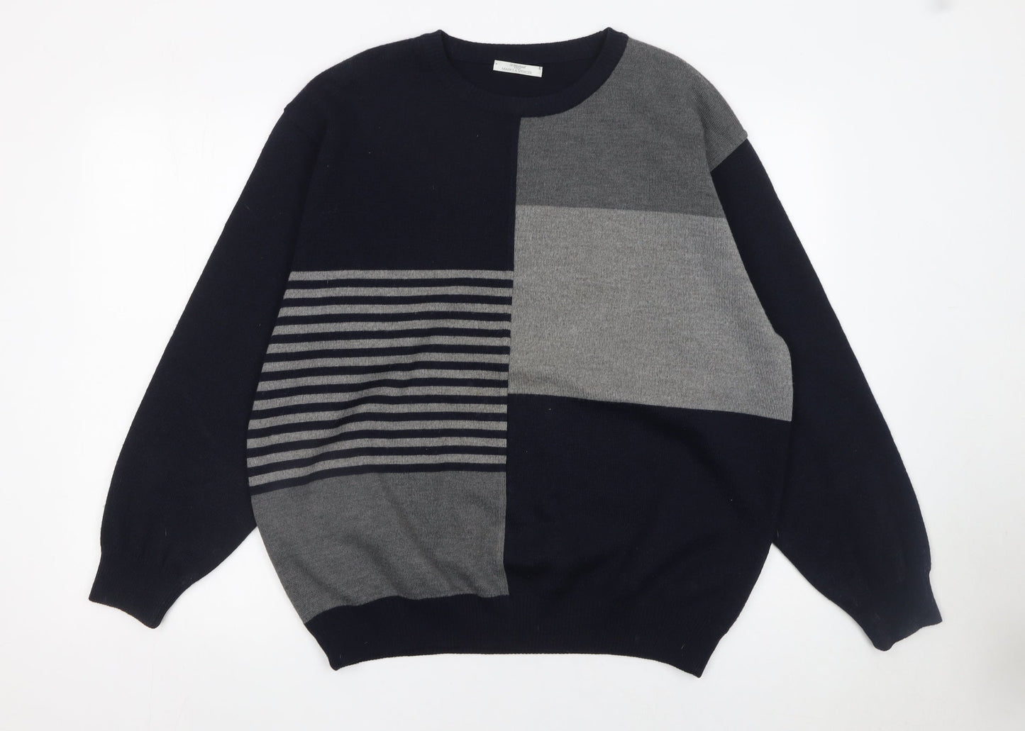 Marks and Spencer Men’s Grey Wool Blend Striped Crew Neck Jumper L