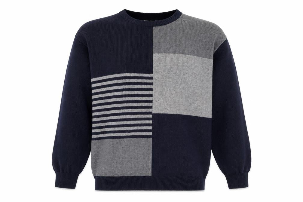 Marks and Spencer Men’s Grey Wool Blend Striped Crew Neck Jumper L