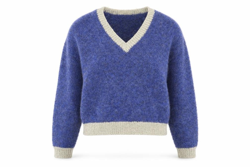 CULTURE Women's Blue V-Neck Chunky Knit Wool Blend Jumper XS