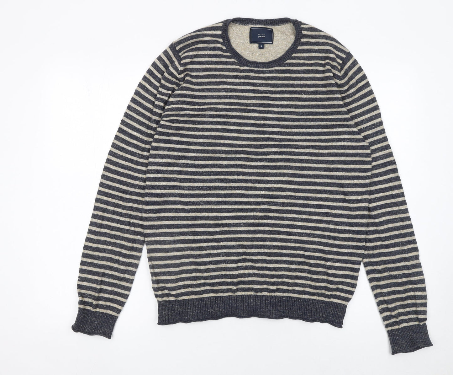 John Lewis Men's Blue Striped Cotton Crew Neck Jumper Size S