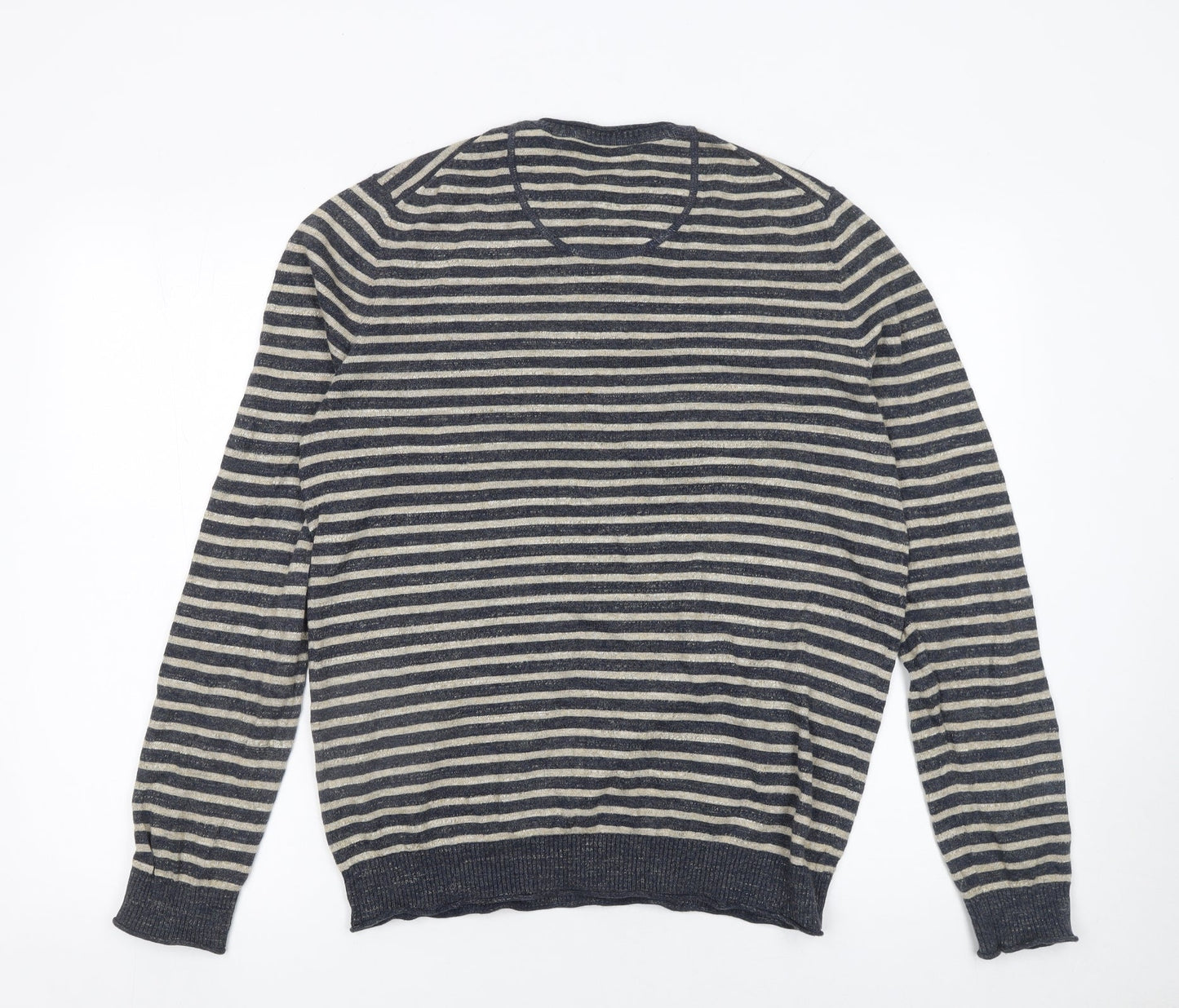 John Lewis Men's Blue Striped Cotton Crew Neck Jumper Size S