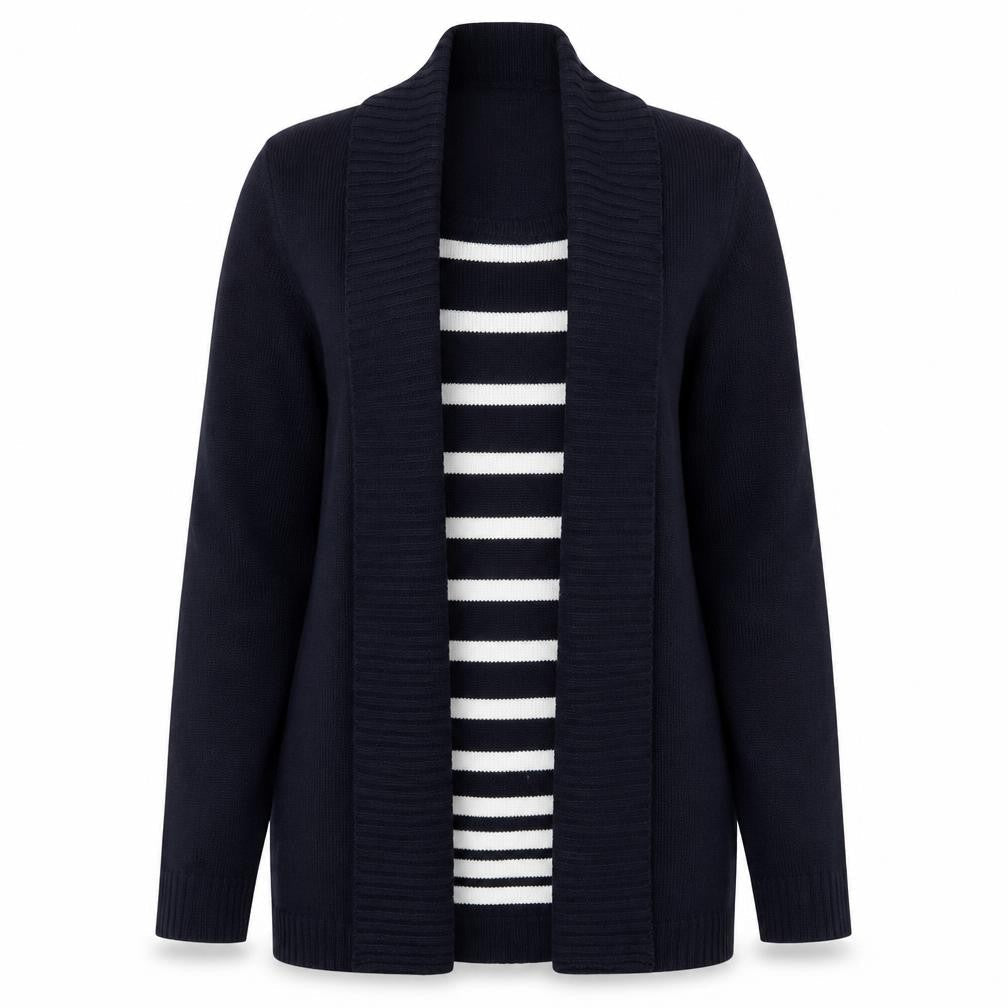 EWM Womens Blue Striped Open Cardigan Knitted Jumper Size S 10-12
