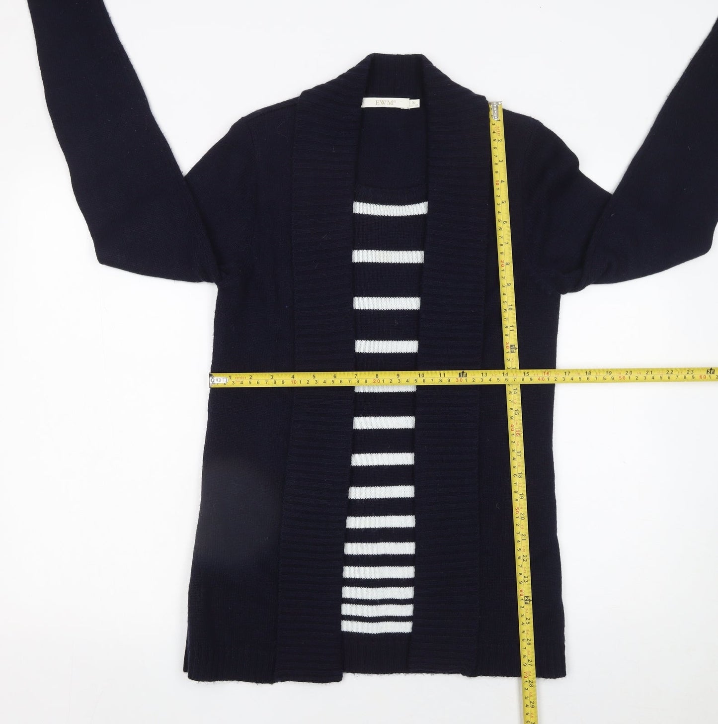 EWM Womens Blue Striped Open Cardigan Knitted Jumper Size S 10-12