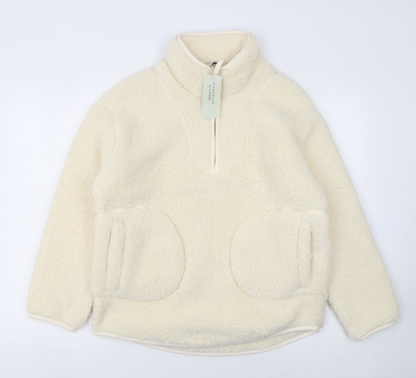 George Women Ivory Fleece High Neck Zip Top Nightshirt Size 8-10